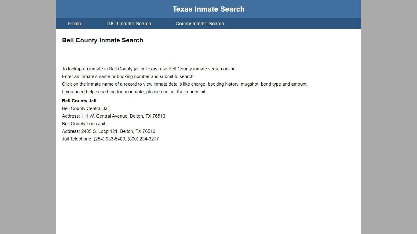 Bell County Jail Inmate Search